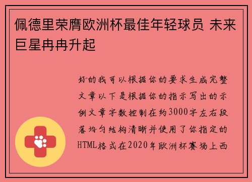 佩德里荣膺欧洲杯最佳年轻球员 未来巨星冉冉升起